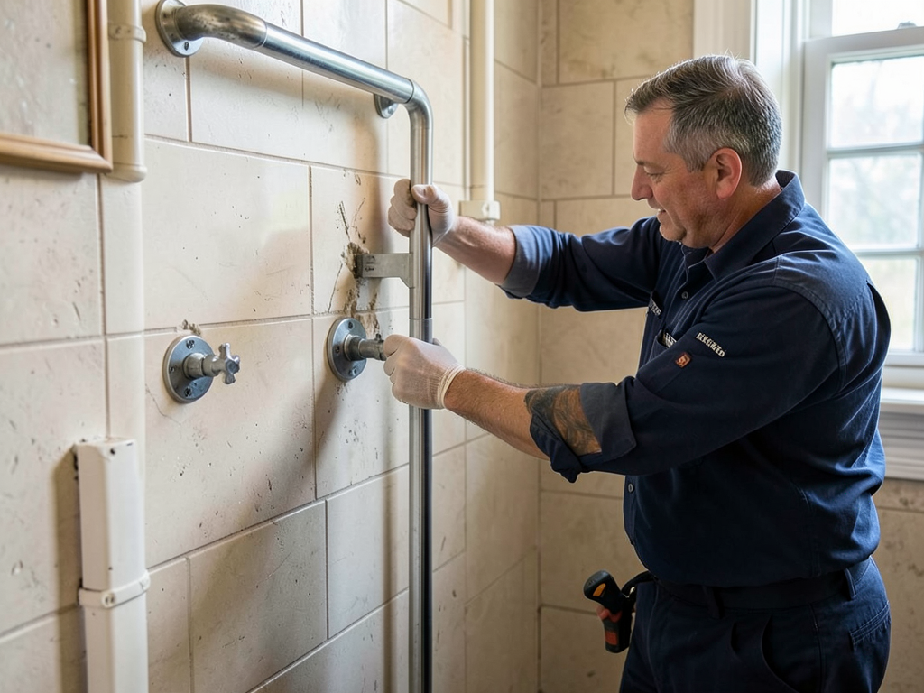Installing ada compliant toilets and grab bars for